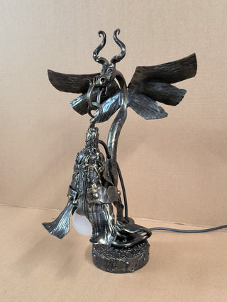 Handmade Metal Dragon Table Lamp: Fantasy Accent Light