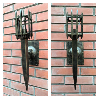Hand Forged Wrought Iron Wall Sconce: Medieval Viking Torch Lantern