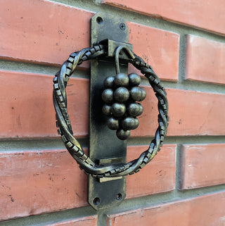 Hand Forged Wrought Iron Door Knocker: Grape Vine Ring Handle