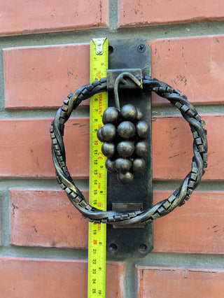 Hand Forged Wrought Iron Door Knocker: Grape Vine Ring Handle