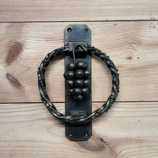Hand Forged Wrought Iron Door Knocker: Grape Vine Ring Handle