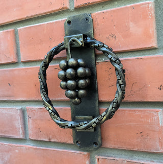 Hand Forged Wrought Iron Door Knocker: Grape Vine Ring Handle