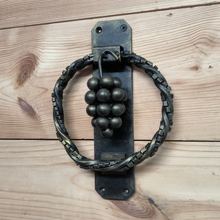 Hand Forged Wrought Iron Door Knocker: Grape Vine Ring Handle