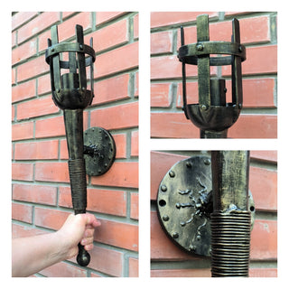 Hand Forged Medieval Wall Sconce: Bronze Accent Light