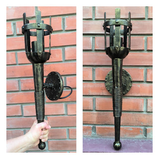Hand Forged Medieval Wall Sconce: Bronze Accent Light