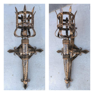 Metal wrought iron sconce, Torch wall lamp, Medieval style light fixture