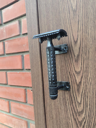 Handmade Razor Blade Door Handle: Metal Barbershop Decor