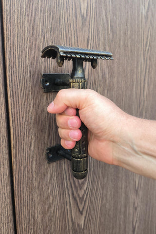Handmade Razor Blade Door Handle: Metal Barbershop Decor