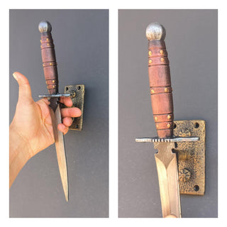 Hand-Forged Dagger Door Handle-Copper and Silver Medieval Style Door Pull