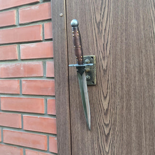 Hand-Forged Dagger Door Handle-Copper and Silver Medieval Style Door Pull