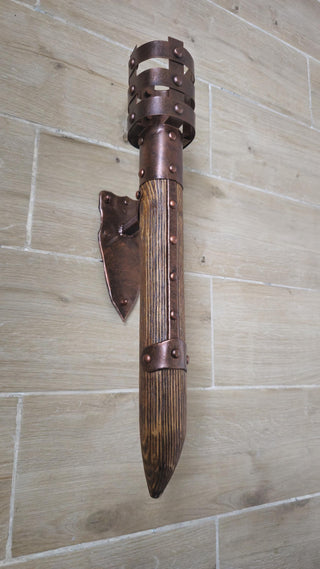 Viking style wall sconces torches, Medieval light fixtures, four finishes available
