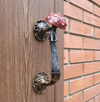 Fly Agaric Mushroom Door Handle – Wrought Iron Forest Style Handle for Cabin or Fairycore Decor