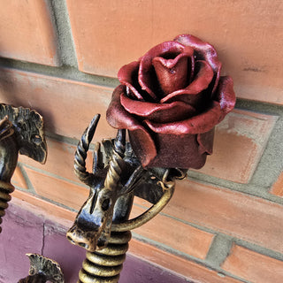 Hand Forged Dragon&Rose Door Handles: Iron Barn Door Pulls (Pair)