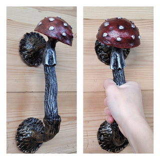 Fly Agaric Mushroom Door Handle, Amanita – Hand-Forged Wrought Iron Toadstool Pull for Fairycore or Rustic Decor