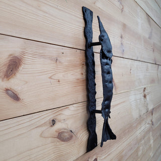 Handcrafted Iron Fish Door Handle: Pike Barn Door Pull