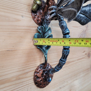 Dragonfly Door Handle on Oak Branch - Hand-Forged Wrought Iron Door Pull - Artistic Rustic Handle for Gates and Front Doors