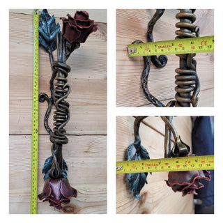 Vintage-inspired wrought iron handle with roses
