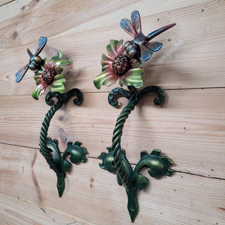 Dragonfly Door Handle - Hand-Forged Wrought Iron Floral Door Pull - Artistic Garden Handle