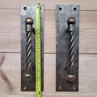 Iron Door Pull Set – Wrought Iron Door Handles, Antique Brass Finish, Rustic Entry Door Pulls, Heavy Duty Iron Door Decor