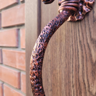 Hand-Forged Wrought Iron Snake Door Handle: Medieval Serpent Pull