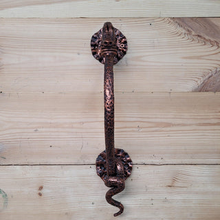 Hand-Forged Wrought Iron Snake Door Handle: Medieval Serpent Pull