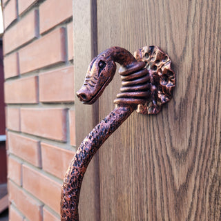 Snake Door Handle - Hand-Forged Wrought Iron Door Pull - Medieval Serpent Handle for Gates and Front Doors