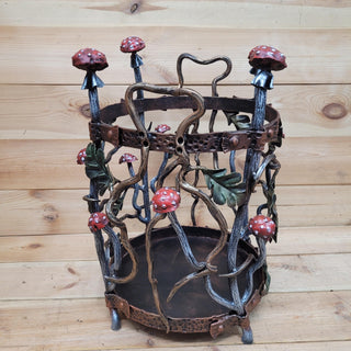 Hand-Forged Firewood Rack with Mushrooms, Firewood storage basket, Wrought Iron Firewood Holder, Fireplace, Mushroom Decor Wood Holder