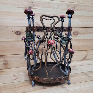Hand-Forged Firewood Rack with Mushrooms, Firewood storage basket, Wrought Iron Firewood Holder, Fireplace, Mushroom Decor Wood Holder