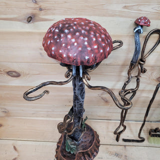 Mushroom Fireplace Tool Set – Hand-Forged Wrought Iron Fairy Tale Decor with Red Toadstool Handles