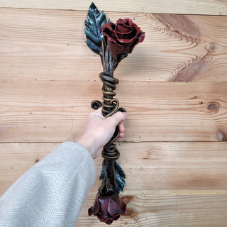 Rose Door Handle - Hand-Forged Wrought Iron Door Pull - Artistic Floral Handle for Gates and Front Doors
