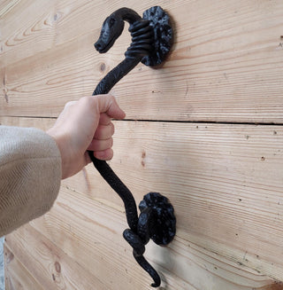 Snake Door Handle - Hand-Forged Wrought Iron Door Pull - Medieval Serpent Handle for Gates and Front Doors