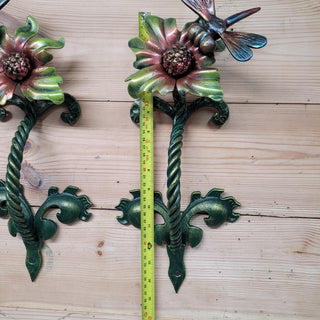 Dragonfly Door Handle - Hand-Forged Wrought Iron Floral Door Pull - Artistic Garden Handle