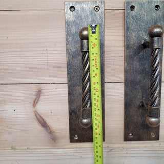 Iron Door Pull Set – Wrought Iron Door Handles, Antique Brass Finish, Rustic Entry Door Pulls, Heavy Duty Iron Door Decor
