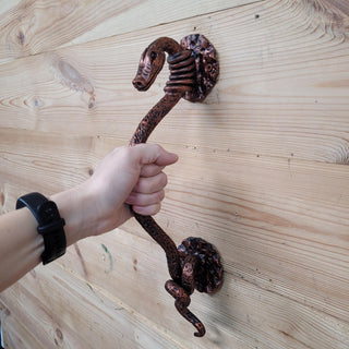 Hand-Forged Wrought Iron Snake Door Handle: Medieval Serpent Pull