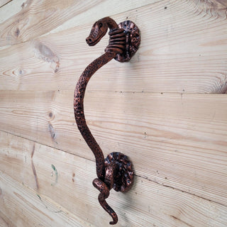 Snake Door Handle - Hand-Forged Wrought Iron Door Pull - Medieval Serpent Handle for Gates and Front Doors