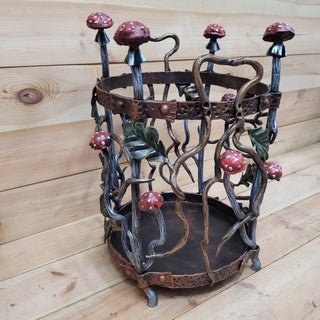 Hand-Forged Firewood Rack with Mushrooms, Firewood storage basket, Wrought Iron Firewood Holder, Fireplace, Mushroom Decor Wood Holder
