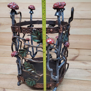 Hand-Forged Firewood Rack with Mushrooms, Firewood storage basket, Wrought Iron Firewood Holder, Fireplace, Mushroom Decor Wood Holder