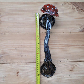 Fly Agaric Mushroom Door Handle, Amanita – Hand-Forged Wrought Iron Toadstool Pull for Fairycore or Rustic Decor