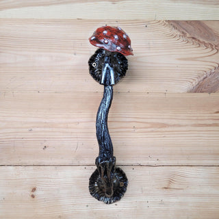 Fly Agaric Mushroom Door Handle, Amanita – Hand-Forged Wrought Iron Toadstool Pull for Fairycore or Rustic Decor