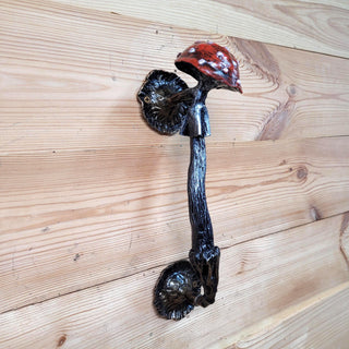 Fly Agaric Mushroom Door Handle, Amanita – Hand-Forged Wrought Iron Toadstool Pull for Fairycore or Rustic Decor