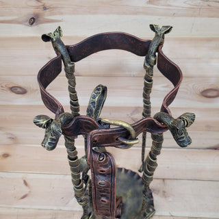 Forged Fireplace Tool Set with Dog Heads – Leash & Collar Stand – Handmade Iron Fire Tools – Rustic Dog Lover Gift