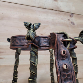 Forged Fireplace Tool Set with Dog Heads – Leash & Collar Stand – Handmade Iron Fire Tools – Rustic Dog Lover Gift