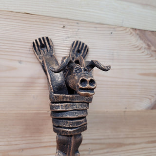 Hand Forged Wrought Iron Bull Head Door Pull – Rustic Farmhouse Handle for Barn, Gate, or Cabin – Blacksmith-Made Viking Style Hardware