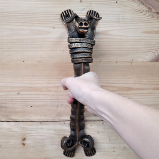 Hand Forged Wrought Iron Bull Head Door Pull – Rustic Farmhouse Handle for Barn, Gate, or Cabin – Blacksmith-Made Viking Style Hardware