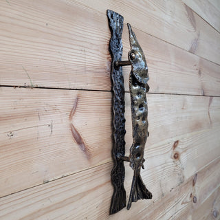 Fish Door Handle, A Pike Handle, Unique handcrafted door handle, Barn Door Handle, Iron Door Pull