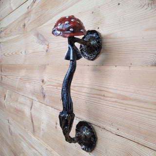 Fly Agaric Mushroom Door Handle, Amanita – Hand-Forged Wrought Iron Toadstool Pull for Fairycore or Rustic Decor