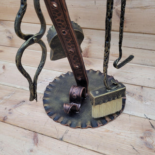 Forged Fireplace Tool Set with Dog Heads – Leash & Collar Stand – Handmade Iron Fire Tools – Rustic Dog Lover Gift