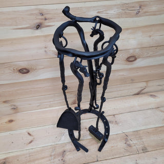 Horse Fireplace Tool Set – Hand Forged Wrought Iron Fire Tools – Equestrian Decor with Horse Head Handles – Rustic Barn Style Gift