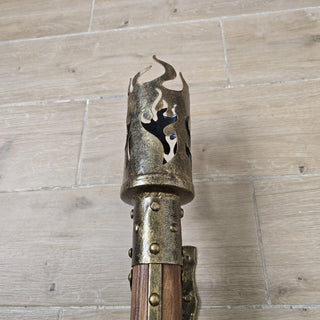 Medieval Wall Torch Sconce Light, Rustic Flame Lantern, Viking Style Wall Mount Lamp, Iron & Wood Torch Light, Tavern or Cosplay Decor