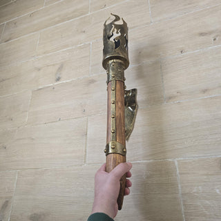 Medieval Wall Torch Sconce Light, Rustic Flame Lantern, Viking Style Wall Mount Lamp, Iron & Wood Torch Light, Tavern or Cosplay Decor